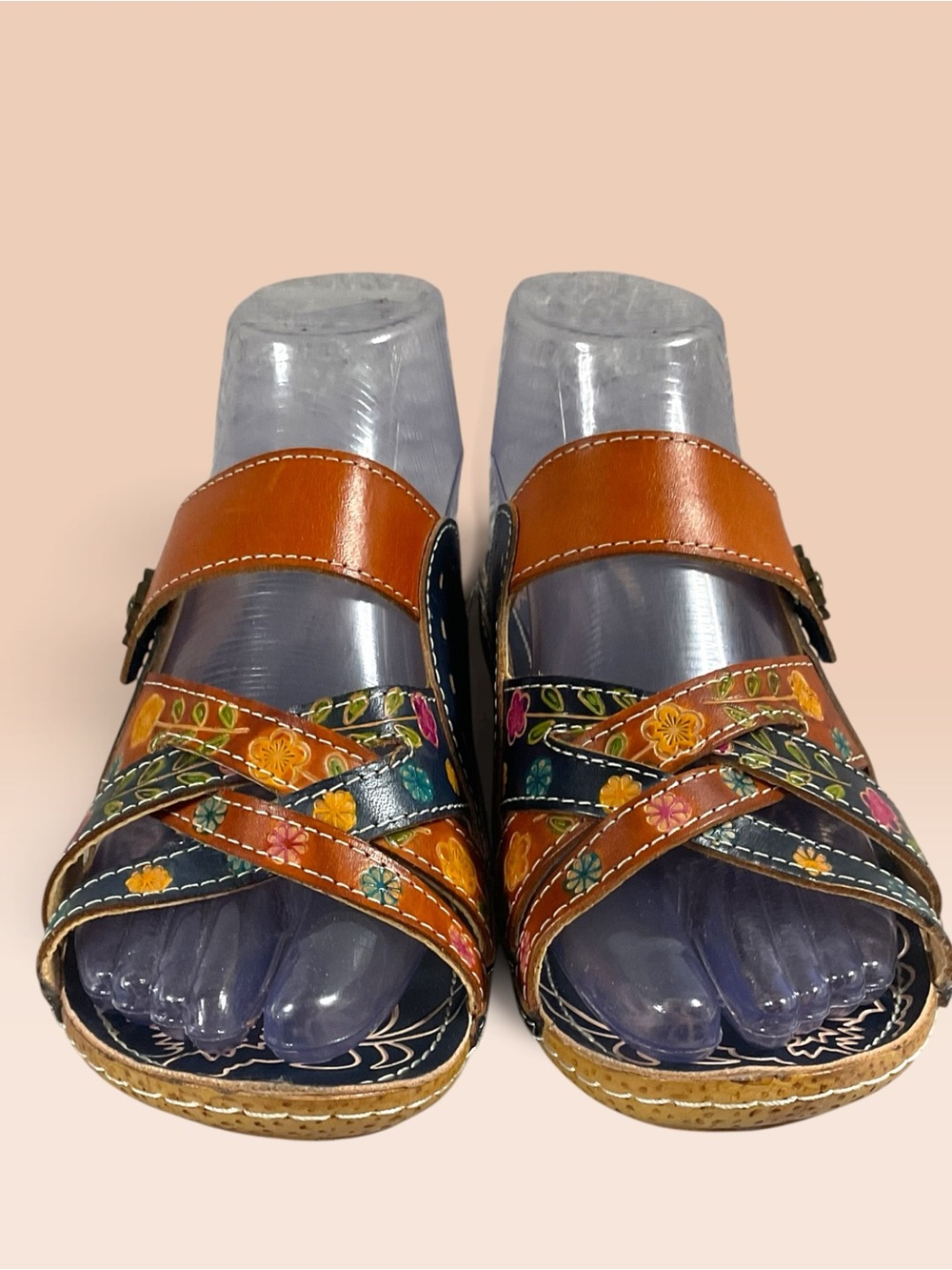 L'Artiste by Spring Step Hand-Painted Floral Leather Slide Size EU 38/US 7.5